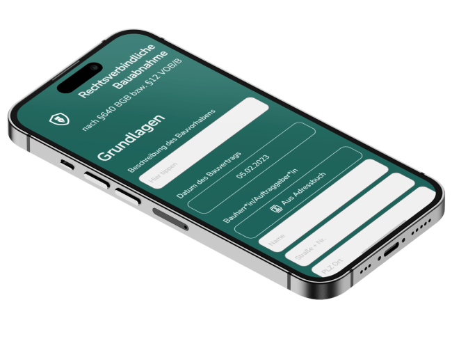 Smartphone-Mockup der Bauabnahme App